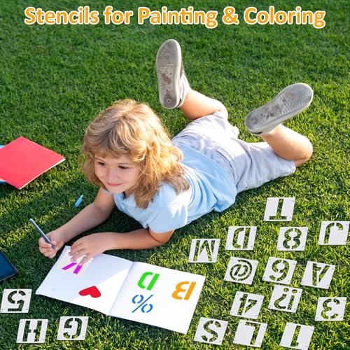 42 PCS Letter Stencils for Painting, Spray Paint Stencil, Alphabet Stencils for Crafts Reusable on Wood, Wall, Rock, Fabric, Sign, School DIY Art Projects （4 Inch - size: 4 Inch