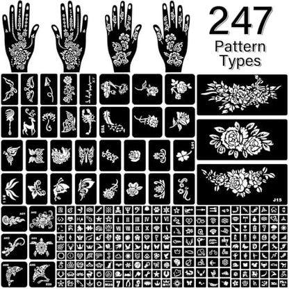 14 Temporary Tattoo Stencils, 4 Hand Tatouage 247 PCS Stencils Reusable Tattoo Stencil for Face Body Art Painting for Women Men Adults Kids - color: 14 sheets, 247pcs