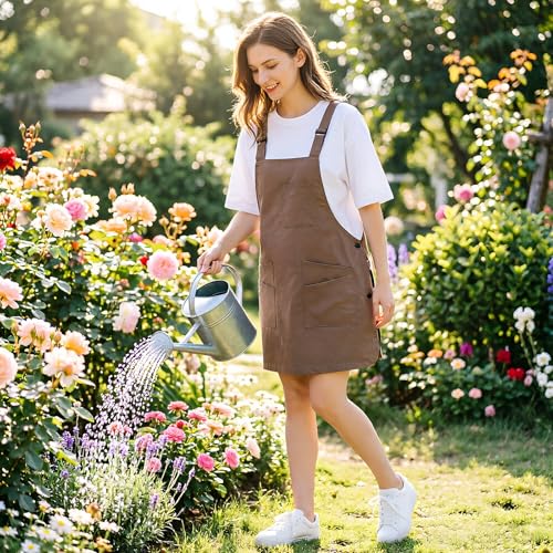 NEWGEM Waterproof Apron with Pockets for Women Cooking Painting Baking Gardening - color: 6 Pockets Khaki