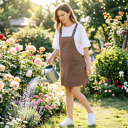 NEWGEM Waterproof Apron with Pockets for Women Cooking Painting Baking Gardening - color: 6 Pockets Khaki