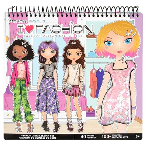 Fashion Angels I Love Fashion Sketch Portfolio, Includes Sketch Pad with Stencils & Stickers, Fashion Design Sketch Book for Girls, Ideal Drawing Kit for Kids - color: I Love Fashion