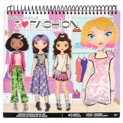Fashion Angels I Love Fashion Sketch Portfolio, Includes Sketch Pad with Stencils & Stickers, Fashion Design Sketch Book for Girls, Ideal Drawing Kit for Kids - color: I Love Fashion