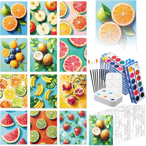 Ctosree 12 Sets Pre Drawn Canvas Kit for Painting Adults Sip and Paint Kit Art Pre Printed Canvas Bulk for Adult Date Night, Art Party & Holiday Gift(Colorful Fruit,8 x 10 in) - size: 8 x 10 in, style: Colorful Fruit