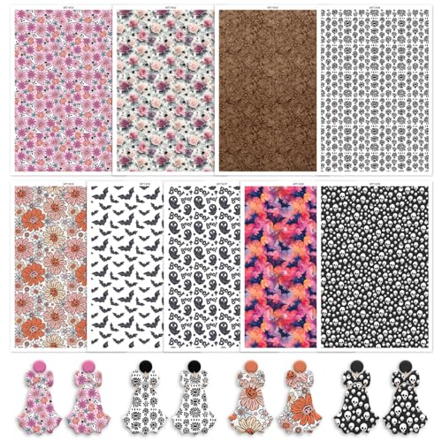 9 Pcs Halloween Transfer Paper for Polymer Clay, Pumpkin Ghost Floral Spider Skull Pattern Water Transfer Sheet for Polymer Clay,Water Soluble Transfer Sheet for Earrings Jewelry Making 5.8X3.9in - color: 9 Pcs Halloween Theme