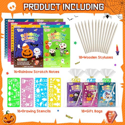 Halloween Scratch Art Party Favors: 16 Pack Rainbow Scratch Notebook Paper Party Favors for Kids Halloween Goodie Bags Stuffers Girls Boys Art Craft Birthday Gifts for Students Classroom - style: 16 Pack Halloween