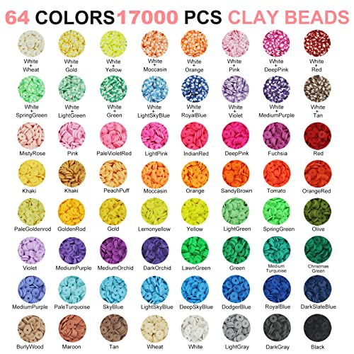 Redtwo 18000 Pcs Clay Beads Bracelet Making Kit, 4 Boxes 64 Colors Flat Polymer Heishi Jewelry with Gift Pack, Friendship Bracelet for Girls Ages 8-12 - color: 64 Colors