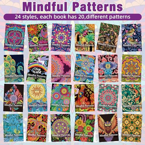 Liliful 24 Pcs Mindful Coloring Book Bulk for Adult DIY Art Stress Relief Drawing Book with Relaxing Mindfulness Patterns for Adults, Party Favors, Goodie Bag Filler and Holiday Gifts - style: Mindful