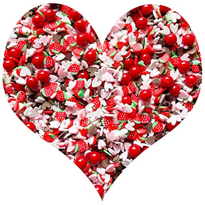 EHOPE Fake Sprinkles Resin Sprinkles Fake Candy Sprinkles Clay Sprinkles Polymer Sprinkles Polymer Clay Slices for Nail Art DIY Crafts Cake Phone Case(40G-Strawberry+Heart-25) - color: 25-Strawberry + Heart