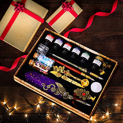 Aifeiter Feather Pen Ink Set, Wax Seal Stamp, Feather Calligraphy Pen, Birthday & (Purple) - color: Purple