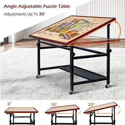 Lavievert 1500 Piece Tilting Puzzle Table with Legs, Angle & Height Adjustable Puzzle Board Easel with Cover & Storage, Portable Wooden Jigsaw Table with 4 Wheels & Non-Slip Tabletop for Adults