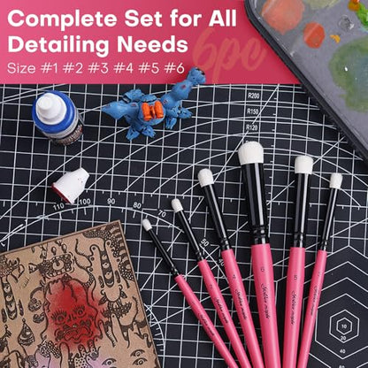 Golden Maple Dry Brush Miniature Painting Drybrush Set - 6PC Professional Modellers Miniature Paint Brushes for Miniatures, Model, Enamel & Fantasy Figurines Painting, Red - color: Red