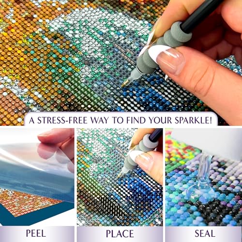ArtSkills Diamond Painting Kit, Diamond Art on Framed Canvas with Gem Storage Case and Accessory Kit, Beach, 3 Stretched Canvas Panels, 14” x 7” Each - color: Beach