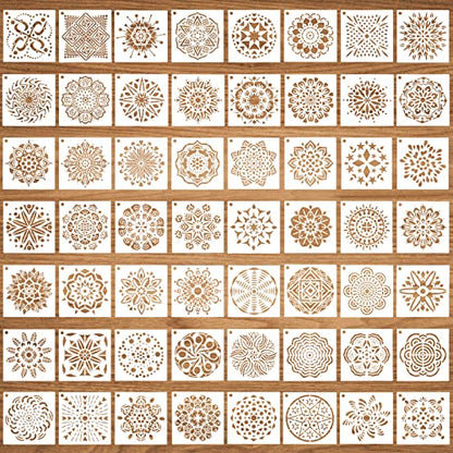 56 Pcs Mandala Stencils for Painting, 3.6x3.6 Inch Reusable Abstract Layering Stencils for Crafts Painting on Wood Floor Window Drawing Card Cake Rock Decoration - style: Small Mandala Stencils