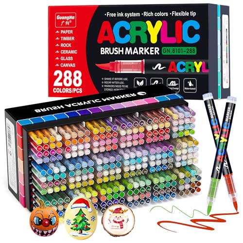 288 Colors Acrylic Paint Markers - Brush Tip Vibrant Acrylic Paint Pens Set for Adult Artists, Brush Markers Set with Storage Case Perfect for Glass Fabric Wood DIY Crafts Art Supplies - color: 288 Colors