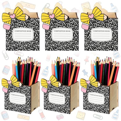 Zhehao 6pcs Composition Book Pencil Holders for Desk Back to School Notebook Wooden Pen Storage Organizer, Cute Desktop Pencil Cup, Stationery Pot Bulk for Back to School Classroom Office Supplies - style: Composition Book