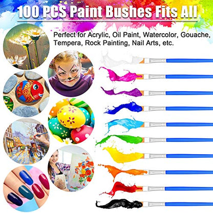 100Pcs Small Paint Brushes Bulk, Anezus Flat Top Acrylic Classroom Brush for Kids Mini Paint Brushes for Touch Up Crafts Detail Painting - style: Flat Paint Brushed