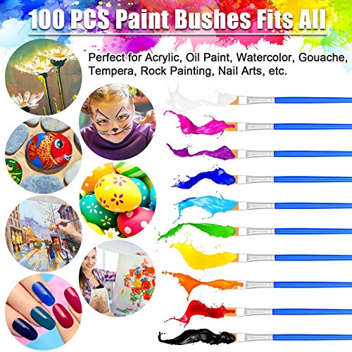 100Pcs Small Paint Brushes Bulk, Anezus Flat Top Acrylic Classroom Brush for Kids Mini Paint Brushes for Touch Up Crafts Detail Painting - style: Flat Paint Brushed