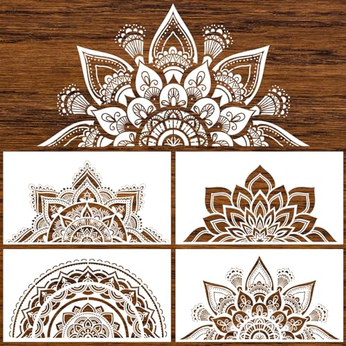 18x10 Inch Mandala Stencil Reusable Mandala Painting Templates Stencil Floral Design Drawing Stencil for DIY Wall, Tile, Furniture, Canva, Outdoor Indoor Decoration 4 PCS - color: Style 3