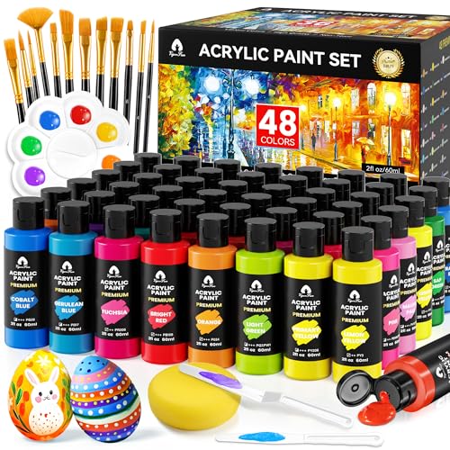 Acrylic Paint Set, 48 Colors, 2oz/60ml Bottles with 12 Brushes, 2 Knives & Palette - for Adults, Artists & Beginners - Arts and Crafts Painting Kit Gifts - color: Classic, size: 2 Fl Oz (Pack of 48)