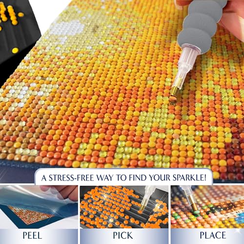 ArtSkills Diamond Painting Kit, Diamond Art on Framed Canvas with Gem Storage Case and Accessory Kit, Waterfall, 3 Stretched Canvas Panels, 14” x 7” Each - color: Waterfall