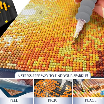 ArtSkills Diamond Painting Kit, Diamond Art on Framed Canvas with Gem Storage Case and Accessory Kit, Waterfall, 3 Stretched Canvas Panels, 14” x 7” Each - color: Waterfall