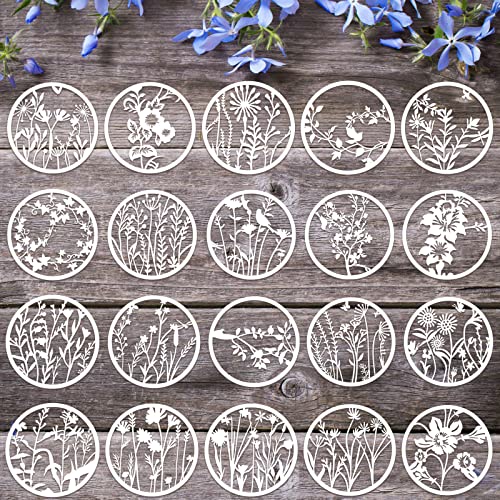Marspark 20 Pieces Wildflower Stencils for Painting Template Flower Wall Stencils Reusable Spring Templates PET DIY Drawing for Painting on Wood Wall(Round Style) - style: Round Style