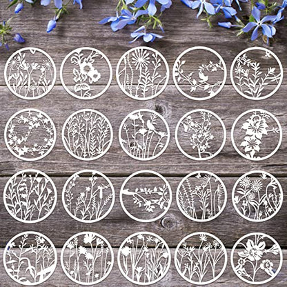 Marspark 20 Pieces Wildflower Stencils for Painting Template Flower Wall Stencils Reusable Spring Templates PET DIY Drawing for Painting on Wood Wall(Round Style) - style: Round Style