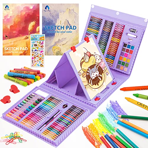 VigorFun Art Supplies, 240-Piece Drawing Art Kit, Gifts for Girls Boys Teens, Art Set Crafts Case with Double Sided Trifold Easel, Includes Sketch Pads, Oil Pastels, Crayons, Colored Pencils (Purple) - color: Purple