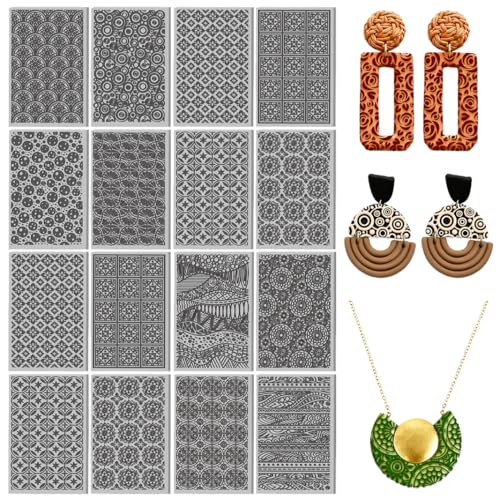 4 Pcs Intricate Mandala Patterns Polymer Clay Texture Sheet Circular and Arched Rubber Clay Texture Mat for Polymer Clay Making Earrings Jewelry DIY Crafts 4 × 2.5 Inch