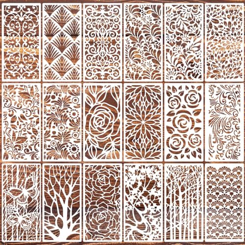 Stencils for Crafts Reusable Texture Stencils Background Stencil Leaf Floral Templates for Painting on Wood Furniture Card Canvas Paper Scrapbook - style: Floral
