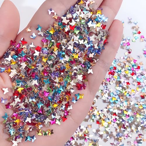 300Pcs Butterfly Nails Charms Mixed Colorful Butterflies Crystal Flat Back Nail Gems Mini Butterfly Nail Rhinestones Nail Diamonds Spring Summer Nail Jewelry for Women Manicure Accessories Crafts - color: gold