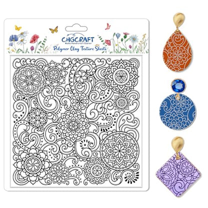 CHGCRAFT Polymer Clay Texture Sheets Mandala Scroll Pattern 5.5x5.5In | Silicone Texture Stamp Clay Mat for Jewelry and Earrings Making Tools - style: Scroll