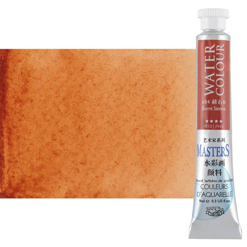 Marie's Masters Quality Watercolor Paint - Burnt Sienna, 9 mL - Concentrated Color, Pure Pigments, High Lightfastness Ratings - color: Burnt Sienna