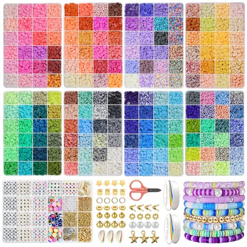 Redtwo 45000 Pcs 192 Colors Clay Beads Bracelet Making Kit | 9 Boxes Friendship Bracelet Kit Flat Polymer Clay Beads for Jewelry Making, Crafts Gift for Girls Ages 6-12 - color: 192 Colors 45000pcs