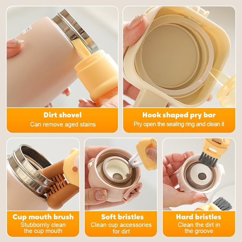 3-in-1 Cup Lid Cleaning Brush, Multifunctional Crevice Brush for Bottles, Cups, Coffee Machines, with Rotating Bristle Heads (White) - color: White