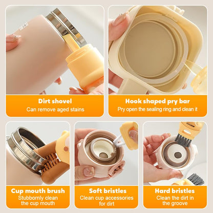 3-in-1 Cup Lid Cleaning Brush, Multifunctional Crevice Brush for Bottles, Cups, Coffee Machines, with Rotating Bristle Heads (Yellow+White) - color: Yellow+white