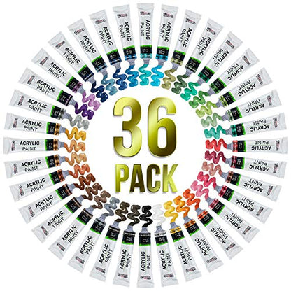 U.S. Art Supply 36-Color Metallic Acrylic Paint Set - 18ml Tubes - Acrylic Paint for Canvas Painting, Wood Crafts & Rock Painting - Color Mixing Wheel - style: 36 Colors