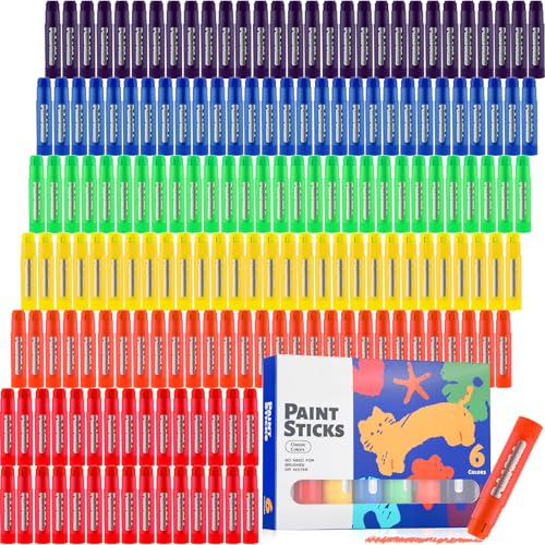 Gilprop 30 Sets Tempera Paint Sticks for Kids and Student 180 Pcs 6 Colors Washable Quick Drying Art Solid Tempera Paint Stick Bulk Crafts Supplies for Children Toddler Classroom School Favors