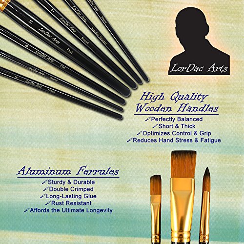 Paint Brush Set, 7 Artist Brushes for Painting with Acrylic, Gouache, Oil and Watercolor. Professional Art Quality on Canvas, Wood, Face and Models. Includes Carrying Case Travel Kit