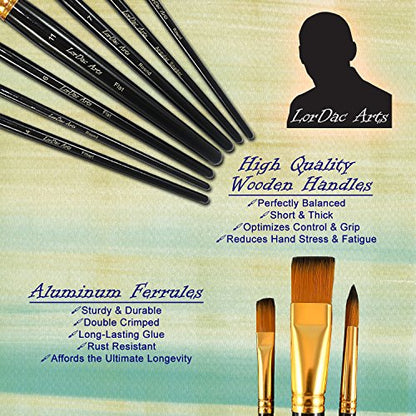 Paint Brush Set, 7 Artist Brushes for Painting with Acrylic, Gouache, Oil and Watercolor. Professional Art Quality on Canvas, Wood, Face and Models. Includes Carrying Case Travel Kit