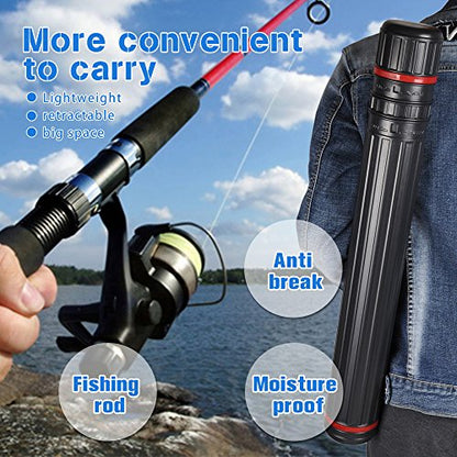 DEWEL Post Tube Expands from 30”to 51”, Waterproof Blueprint Holder Telescoping Art Tube, Large Plastic Black Fishing Rods Case Storage Tube, Light Resistant Drawing Tube with Strap (XL Size) - color: Black (Striped), size: X-Large