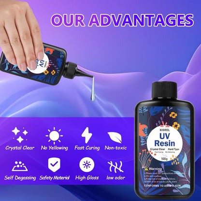 KISREL UV Resin Jewelry Making Kit - 500g Crystal Clear UV Resin, Large Light with 22 Beads and Jewelry Molds, Fast Curing for Keychains, Earring Making, DIY Craft Decorations - size: 500g