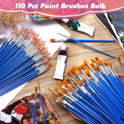 110Pcs Paint Brushes Bulk Small for Kids - Fine Detail Set for Classroom, Model, Canvas, Face, Nail Art, Acrylic, Watercolor, and Craft Supplies - style: Fine Paint Brushes
