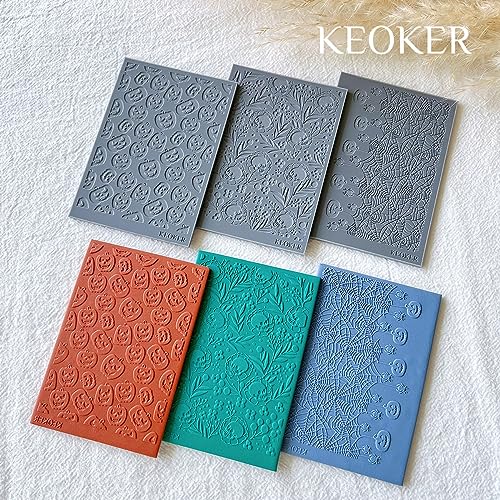 Keoker Polymer Clay Texture Sheets Halloween, Halloween Clay Texture Mat for Making Earrings Jewerly(No. 1-3) - color: Fall polymer clay texture sheets 1-3