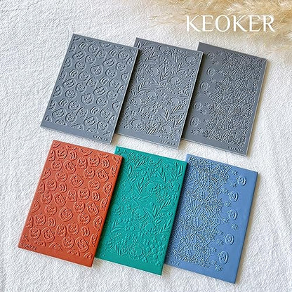 Keoker Polymer Clay Texture Sheet Halloween, Halloween Clay Texture Mat for Making Earrings Jewerly - color: Fall polymer clay texture sheets 1