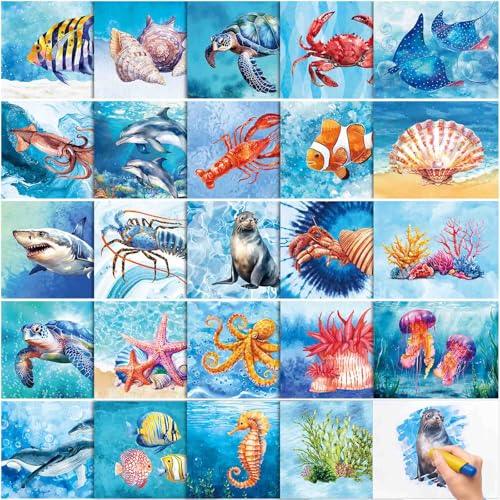 24 Pcs Dementia Products for Elderly Reusable Water Doodle Coloring Set Alzheimers Activities for Seniors Crafts with 2 Refillable Water Brushes Painting Gifts for Nursing Home(Ocean Life) - style: Ocean Life