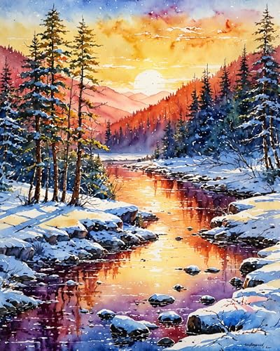 ldazao Paint By Numbers Kit for Adults Beginner, Winter Forest Paint By Number Kits On Canvas Snow Adults' Paint-By-Number Kits DIY Oil Painting Christma Gift Home Wall Decor 16x20 Inch - color: DD044