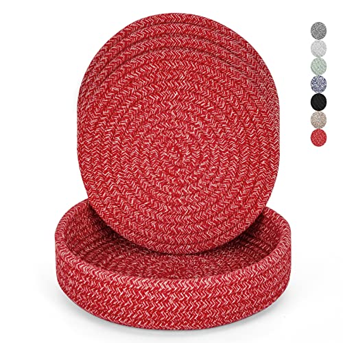 Trivets for Hot Dishes, Pots and Pans, Hot Pads with Storage Basket, Pot Holders for Kitchen, Heat Resistant Mat Protect Counter Home Essentials, Farmhouse Decor (Red 4 PCS) - color: Red