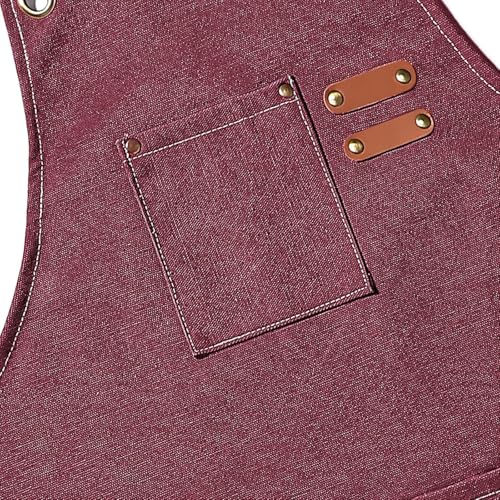 AFUN Aprons for Men Women with Large Pockets, 16-Ounce Cotton Canvas Cross Back Apron - color: Dark Red