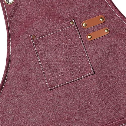 AFUN Aprons for Men Women with Large Pockets, 16-Ounce Cotton Canvas Cross Back Apron - color: Dark Red